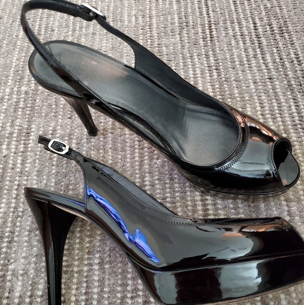 Stuart Weitzman Black Patent Leather Sligback Heels